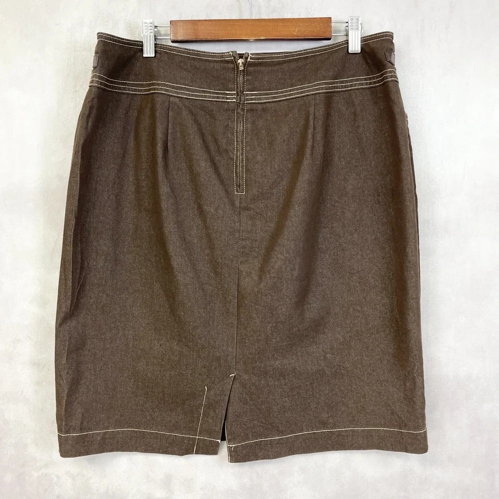New York Clothing Co‎ Brown Denim Pencil Skirt Womens 12 Stretch Minimalist Y2K
